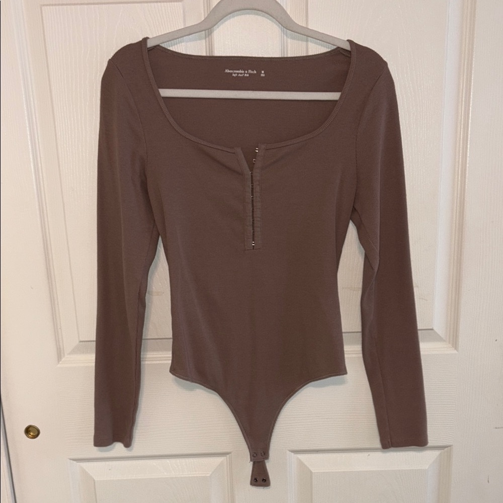 Abercrombie & Fitch Brown Ribbed Long Sleeve Bodysuit